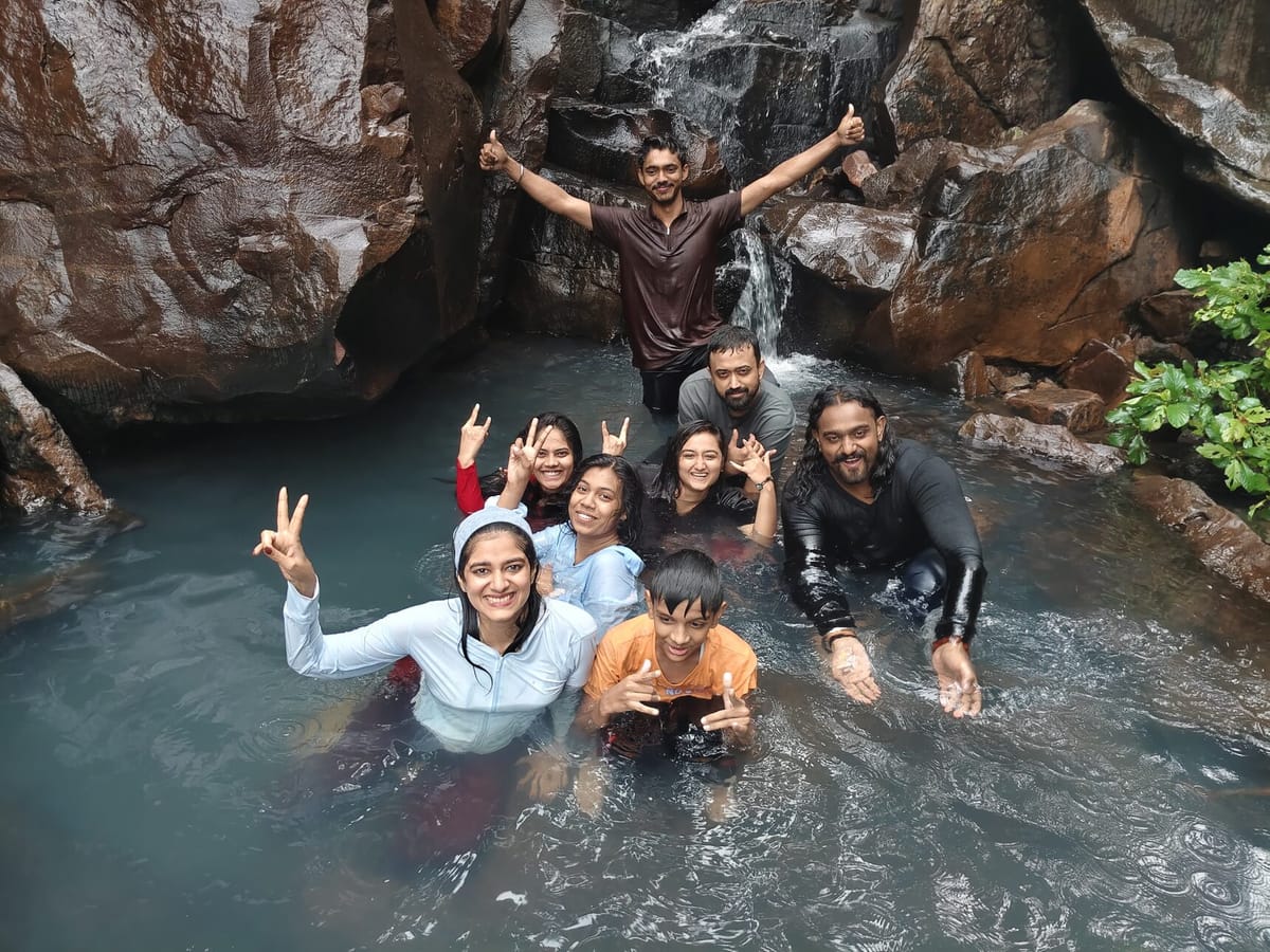 everybody in, under the falls